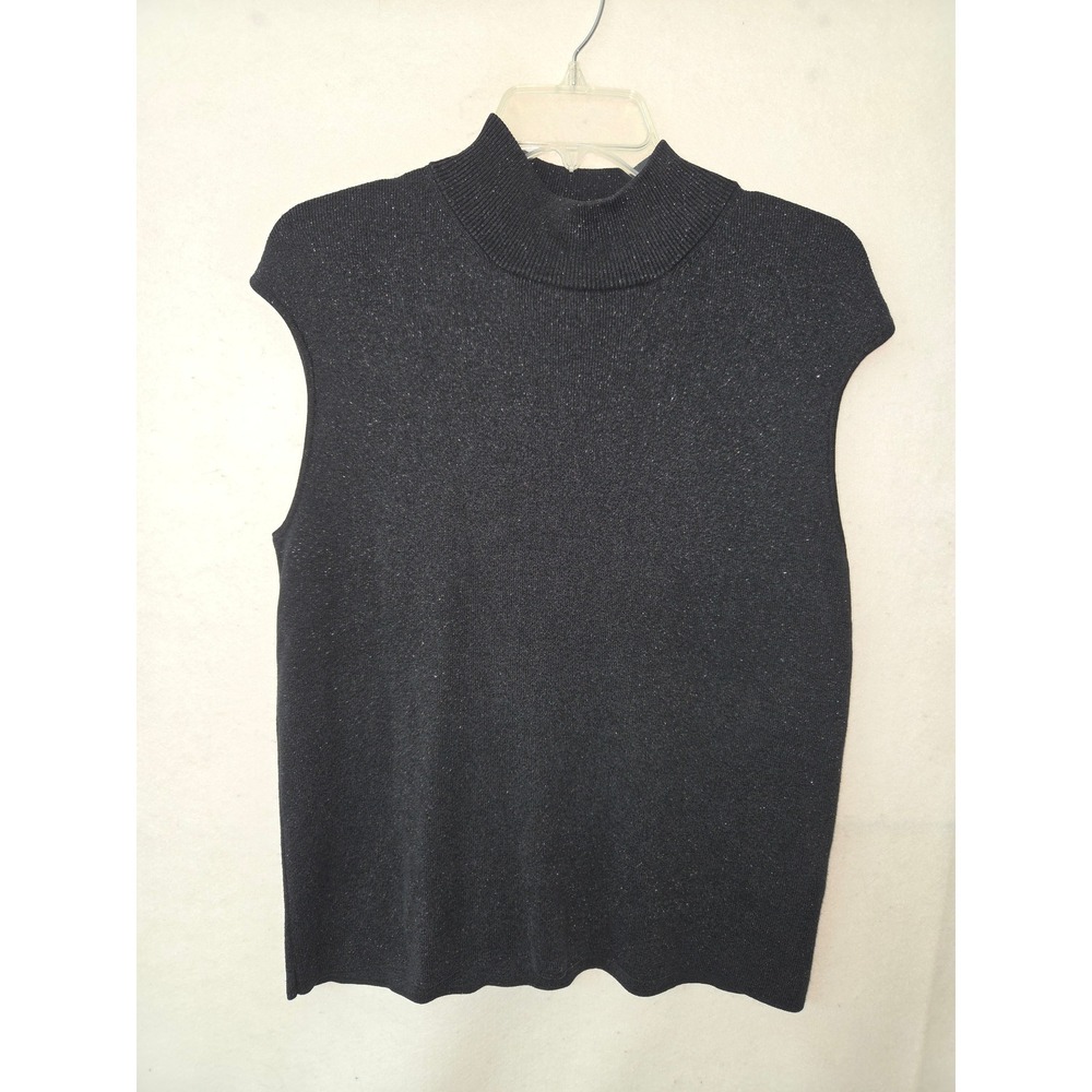 Coldwater Creek Womens XL Black Silk Blend Metallic Mock Neck Sleeveless Sweater